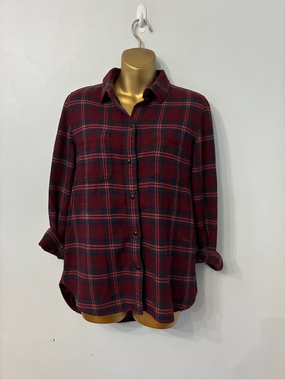 Madewell Classic Burgundy Plaid Flannel Button Down Shirt Size Small